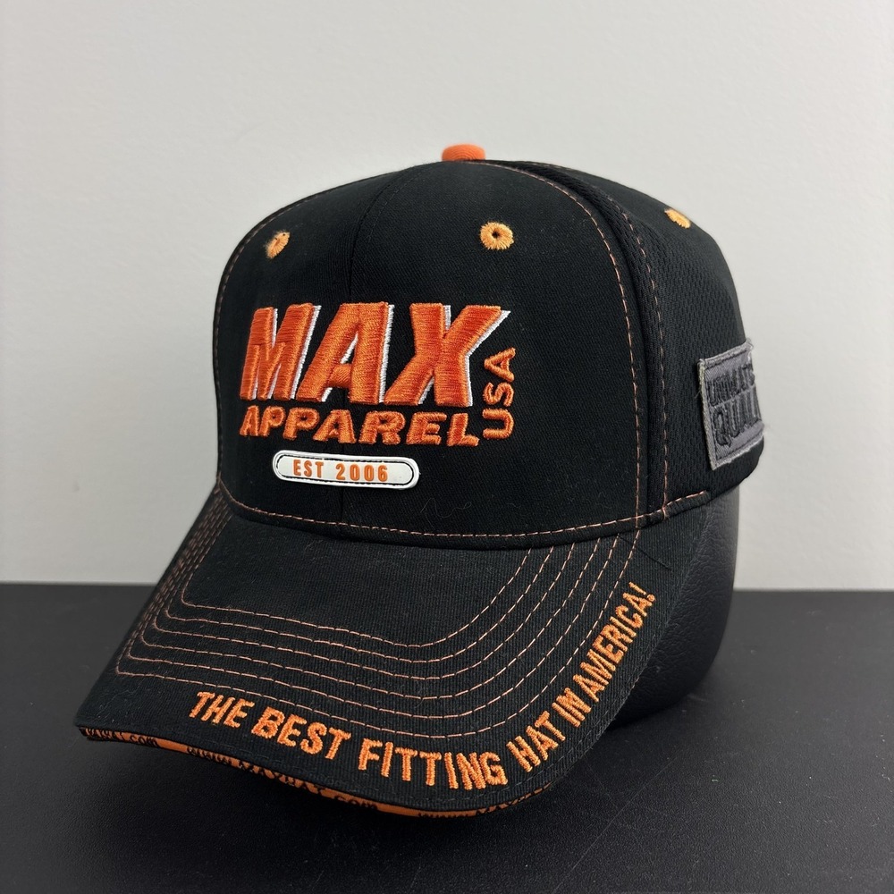 MAX Apparel USA Hat Black Orange Embroidered Baseball Cap Adjustable Strapback
